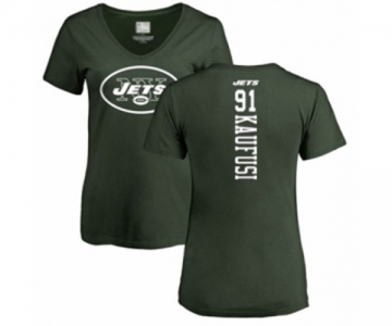 Football Women's New York Jets #91 Bronson Kaufusi Green Backer T-Shirt