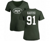 Football Women's New York Jets #91 Bronson Kaufusi Green Name & Number Logo T-Shirt