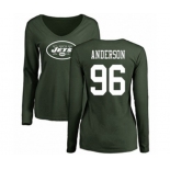 Football Women's New York Jets #96 Henry Anderson Green Name & Number Logo Long Sleeve T-Shirt