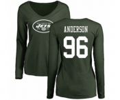 Football Women's New York Jets #96 Henry Anderson Green Name & Number Logo Long Sleeve T-Shirt