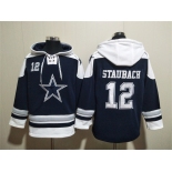 Men's Dallas Cowboys #12 Roger Staubach Navy Ageless Must-Have Lace-Up Pullover Hoodie