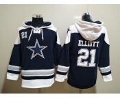 Men's Dallas Cowboys #21 Ezekiel Elliott Navy Blue Ageless Must Have Lace Up Pullover Hoodie