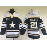 Men's Dallas Cowboys #21 Ezekiel Elliott Navy Blue Sawyer Hooded Sweatshirt NFL Hoodie