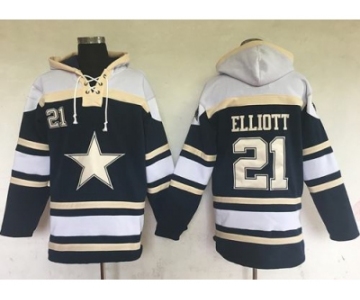 Men's Dallas Cowboys #21 Ezekiel Elliott Navy Blue Sawyer Hooded Sweatshirt NFL Hoodie