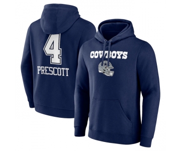 Men's Dallas Cowboys #4 Dak Prescott Navy Team Wordmark Player Name & Number Pullover Hoodie