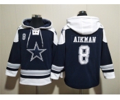 Men's Dallas Cowboys #8 Troy Aikman Navy Ageless Must-Have Lace-Up Pullover Hoodie