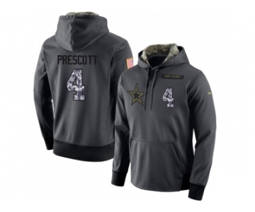 NFL Men's Nike Dallas Cowboys #4 Dak Prescott Stitched Black Anthracite Salute to Service Player Performance Hoodie