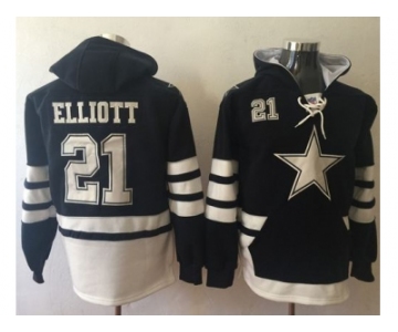 Nike Dallas Cowboys #21 Ezekiel Elliott Navy Blue White Name & Number Pullover NFL Hoodie