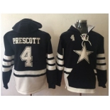 Nike Dallas Cowboys #4 Dak Prescott Navy Blue White Name & Number Pullover NFL Hoodie