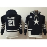 Youth Nike Dallas Cowboys #21 Ezekiel Elliott Navy White Name & Number Pullover NFL Hoodie