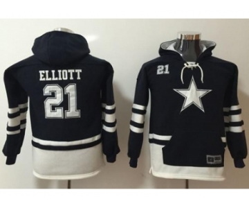 Youth Nike Dallas Cowboys #21 Ezekiel Elliott Navy White Name & Number Pullover NFL Hoodie