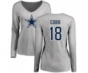 Football Women's Dallas Cowboys #18 Randall Cobb Ash Name & Number Logo Slim Fit Long Sleeve T-Shirt