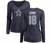 Football Women's Dallas Cowboys #18 Randall Cobb Navy Blue Name & Number Logo Slim Fit Long Sleeve T-Shirt