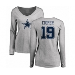 NFL Women's Nike Dallas Cowboys #19 Amari Cooper Ash Name & Number Logo Slim Fit Long Sleeve T-Shirt