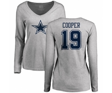 NFL Women's Nike Dallas Cowboys #19 Amari Cooper Ash Name & Number Logo Slim Fit Long Sleeve T-Shirt