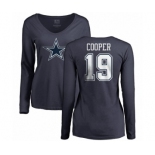 NFL Women's Nike Dallas Cowboys #19 Amari Cooper Navy Blue Name & Number Logo Slim Fit Long Sleeve T-Shirt