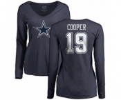 NFL Women's Nike Dallas Cowboys #19 Amari Cooper Navy Blue Name & Number Logo Slim Fit Long Sleeve T-Shirt