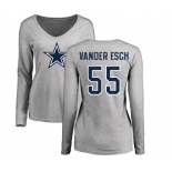 NFL Women's Nike Dallas Cowboys #55 Leighton Vander Esch Ash Name & Number Logo Slim Fit Long Sleeve T-Shirt