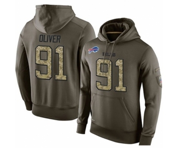 Football Men's Buffalo Bills #91 Ed Oliver Green Salute To Service Pullover Hoodie