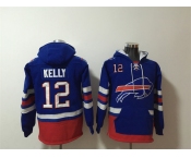 Men's Buffalo Bills #12 Jim Kelly Royal Ageless Must-Have Lace-Up Pullover Hoodie