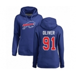 Football Women's Buffalo Bills #91 Ed Oliver Royal Blue Name & Number Logo Pullover Hoodie