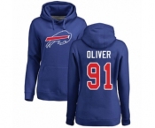 Football Women's Buffalo Bills #91 Ed Oliver Royal Blue Name & Number Logo Pullover Hoodie