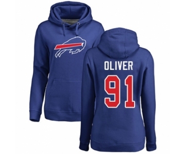 Football Women's Buffalo Bills #91 Ed Oliver Royal Blue Name & Number Logo Pullover Hoodie