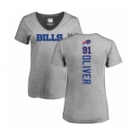 Football Women's Buffalo Bills #91 Ed Oliver Ash Backer V-Neck T-Shirt