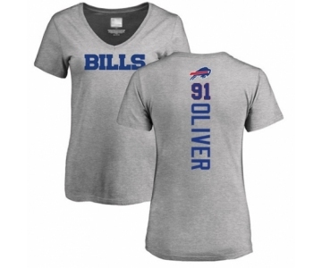 Football Women's Buffalo Bills #91 Ed Oliver Ash Backer V-Neck T-Shirt