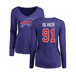 Football Women's Buffalo Bills #91 Ed Oliver Royal Blue Name & Number Logo Long Sleeve T-Shirt