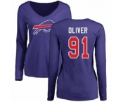 Football Women's Buffalo Bills #91 Ed Oliver Royal Blue Name & Number Logo Long Sleeve T-Shirt