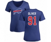 Football Women's Buffalo Bills #91 Ed Oliver Royal Blue Name & Number Logo T-Shirt