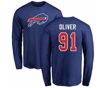 Football Buffalo Bills #91 Ed Oliver Royal Blue Name & Number Logo Long Sleeve T-Shirt