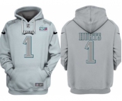 Men's Philadelphia Eagles #1 Jalen Hurts Gray Atmosphere Fashion Super Bowl LVII Patch Pullover Hoodie