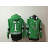 Mens Philadelphia Eagles #1 Jalen Hurts Green Ageless Must-Have Lace-Up Pullover Hoodie