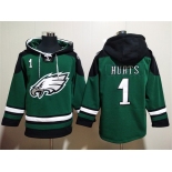 Men's Philadelphia Eagles #1 Jalen Hurts Green Lace-Up Pullover Hoodie