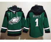 Men's Philadelphia Eagles #1 Jalen Hurts Green Lace-Up Pullover Hoodie