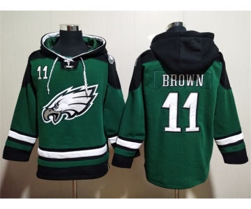 Men's Philadelphia Eagles #11 A. J. Brown Green Lace-Up Pullover Hoodie