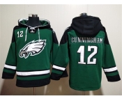 Men's Philadelphia Eagles #12 Randall Cunningham Green Lace-Up Pullover Hoodie