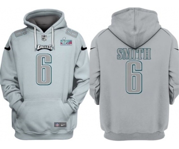 Men's Philadelphia Eagles #6 DeVonta Smith Gray Atmosphere Fashion Super Bowl LVII Patch Pullover Hoodie