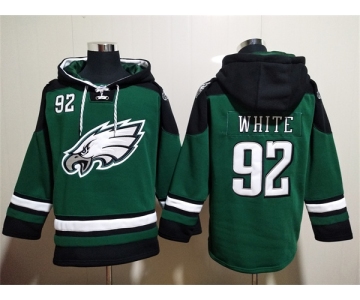 Men's Philadelphia Eagles #92 Reggie White Green Lace-Up Pullover Hoodie