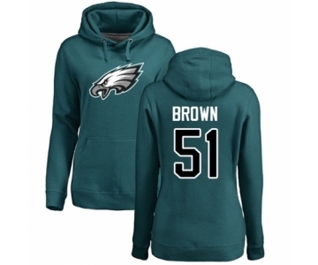 Women's Philadelphia Eagles #51 Zach Brown Green Name & Number Logo Pullover Hoodie
