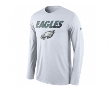 Men's Philadelphia Eagles Nike White Legend Staff Practice Long Sleeves Performance T-Shirt