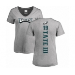 Women's Nike Philadelphia Eagles #19 Golden Tate III Ash Backer V-Neck T-Shirt