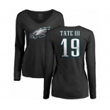 Women's Nike Philadelphia Eagles #19 Golden Tate III Black Name & Number Logo Slim Fit Long Sleeve T-Shirt.