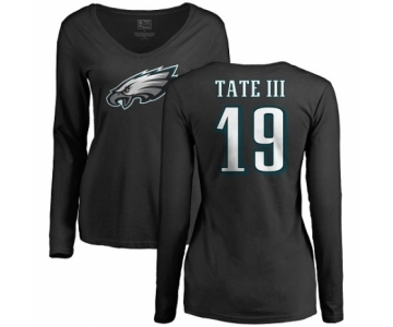 Women's Nike Philadelphia Eagles #19 Golden Tate III Black Name & Number Logo Slim Fit Long Sleeve T-Shirt.