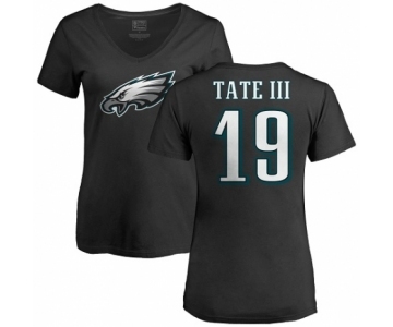 Women's Nike Philadelphia Eagles #19 Golden Tate III Black Name & Number Logo Slim Fit T-Shirt