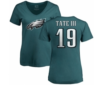 Women's Nike Philadelphia Eagles #19 Golden Tate III Green Name & Number Logo Slim Fit T-Shirt