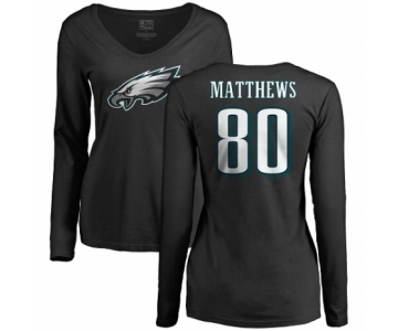 Women's Nike Philadelphia Eagles #80 Jordan Matthews Black Name & Number Logo Slim Fit Long Sleeve T-Shirt.