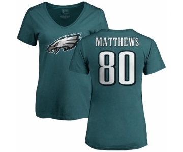 Women's Nike Philadelphia Eagles #80 Jordan Matthews Green Name & Number Logo Slim Fit T-Shirt